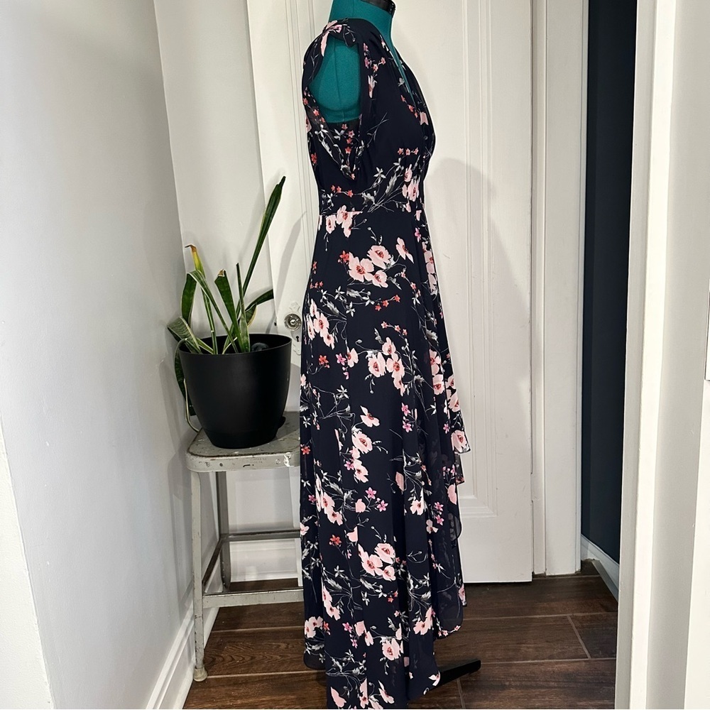 Eliza J Floral High/Low Faux Wrap Chiffon Dress size 4 - Picture 6 of 16